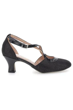 Scarpe da ballo nere con doppio cinturino incrociato e tacco medio The First Dance 6555