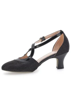 Scarpe da ballo nere con doppio cinturino incrociato e tacco medio The First Dance 6555