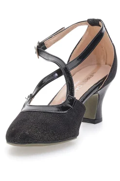 Scarpe da ballo nere con doppio cinturino incrociato e tacco medio The First Dance 6555