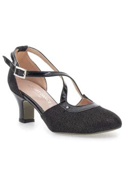 Scarpe da ballo nere con doppio cinturino incrociato e tacco medio The First Dance 6555