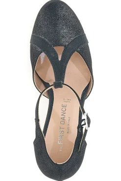 Scarpe da ballo nere con cinturino a T e suola in vera pelle The First Dance 6554