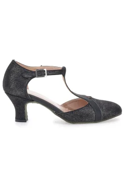 Scarpe da ballo nere con cinturino a T e suola in vera pelle The First Dance 6554