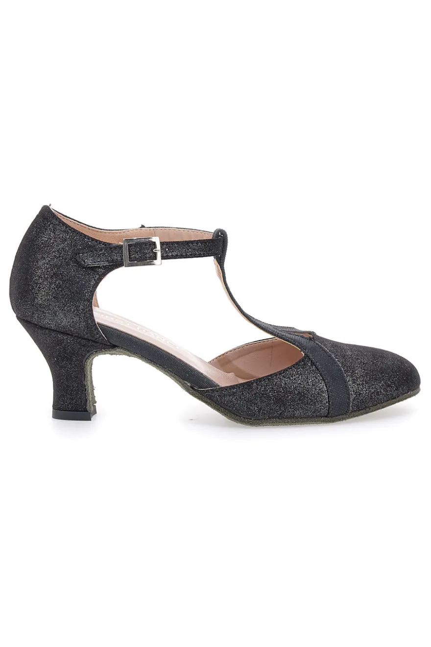 Scarpe da ballo nere con cinturino a T e suola in vera pelle The First Dance 6554