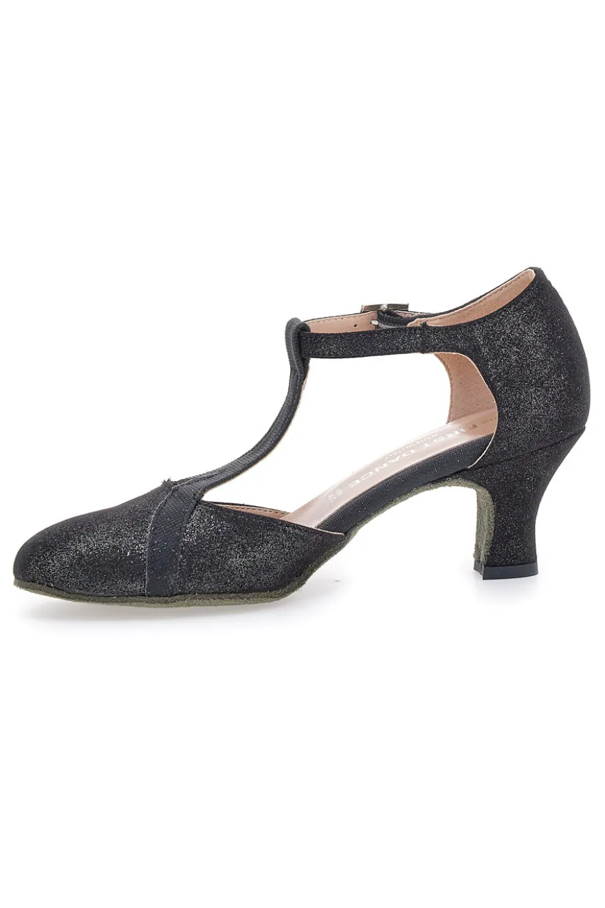 Scarpe da ballo nere con cinturino a T e suola in vera pelle The First Dance 6554
