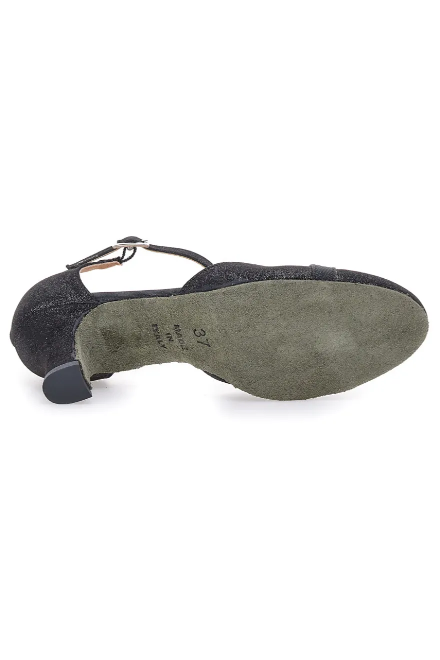 Scarpe da ballo nere con cinturino a T e suola in vera pelle The First Dance 6554