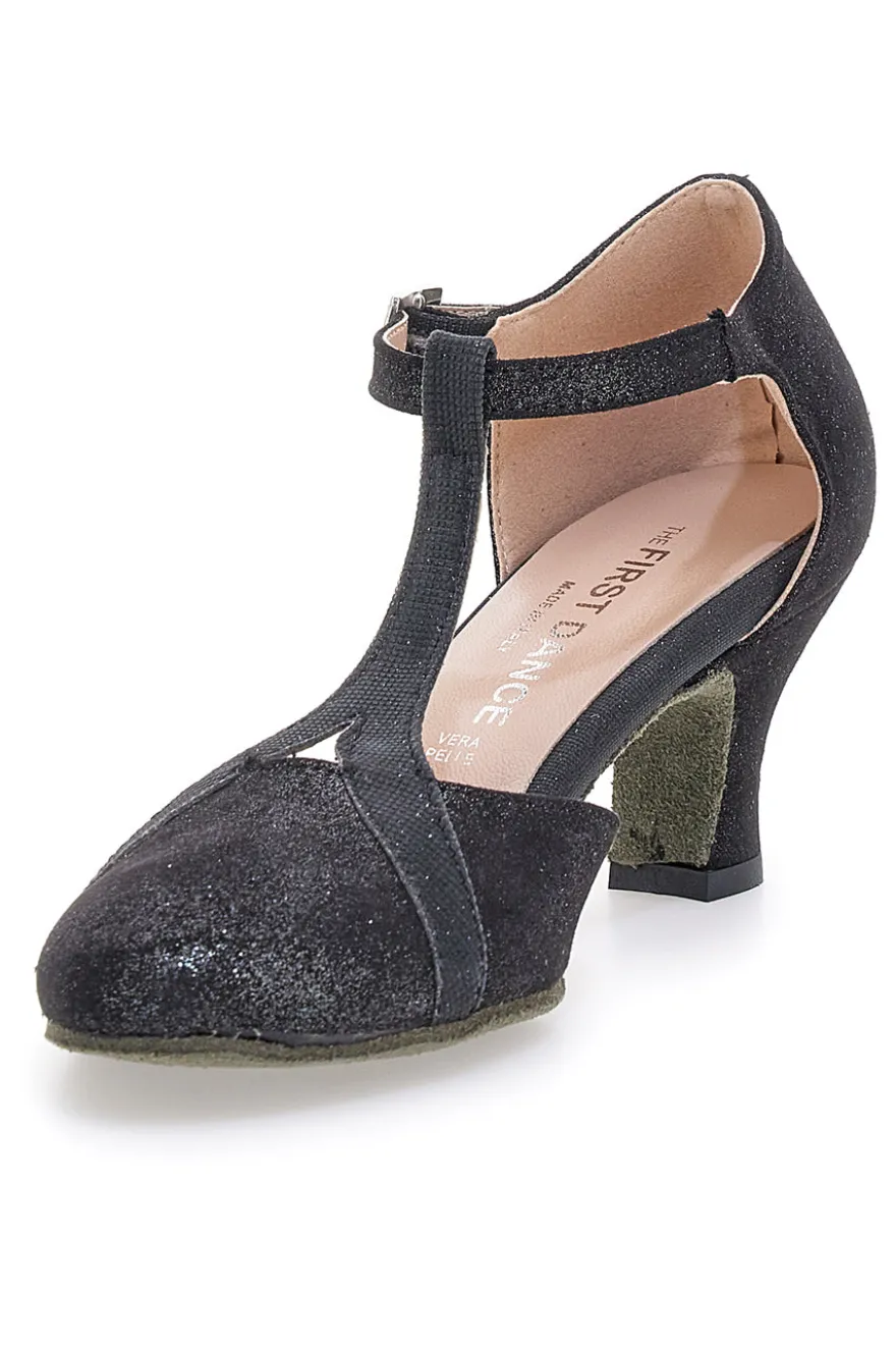 Scarpe da ballo nere con cinturino a T e suola in vera pelle The First Dance 6554