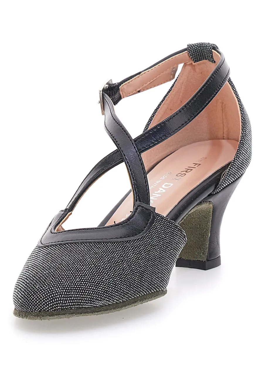 Scarpe da ballo nere con cinturino e suola in vera pelle The First Dance 6555