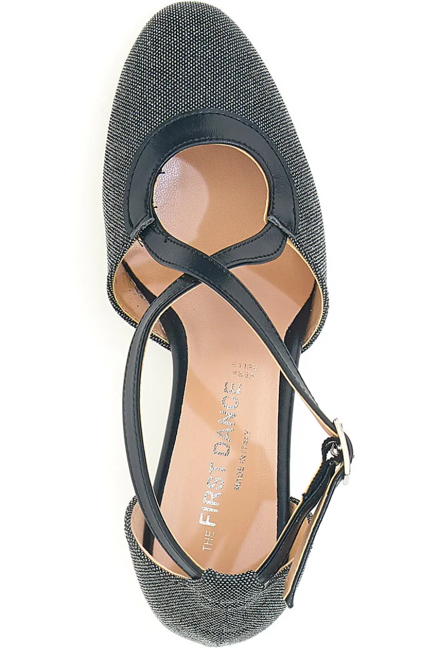 Scarpe da ballo nere con cinturino e suola in vera pelle The First Dance 6555