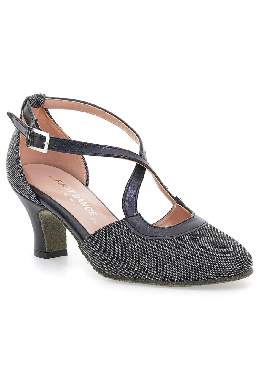 Scarpe da ballo nere con cinturino e suola in vera pelle The First Dance 6555