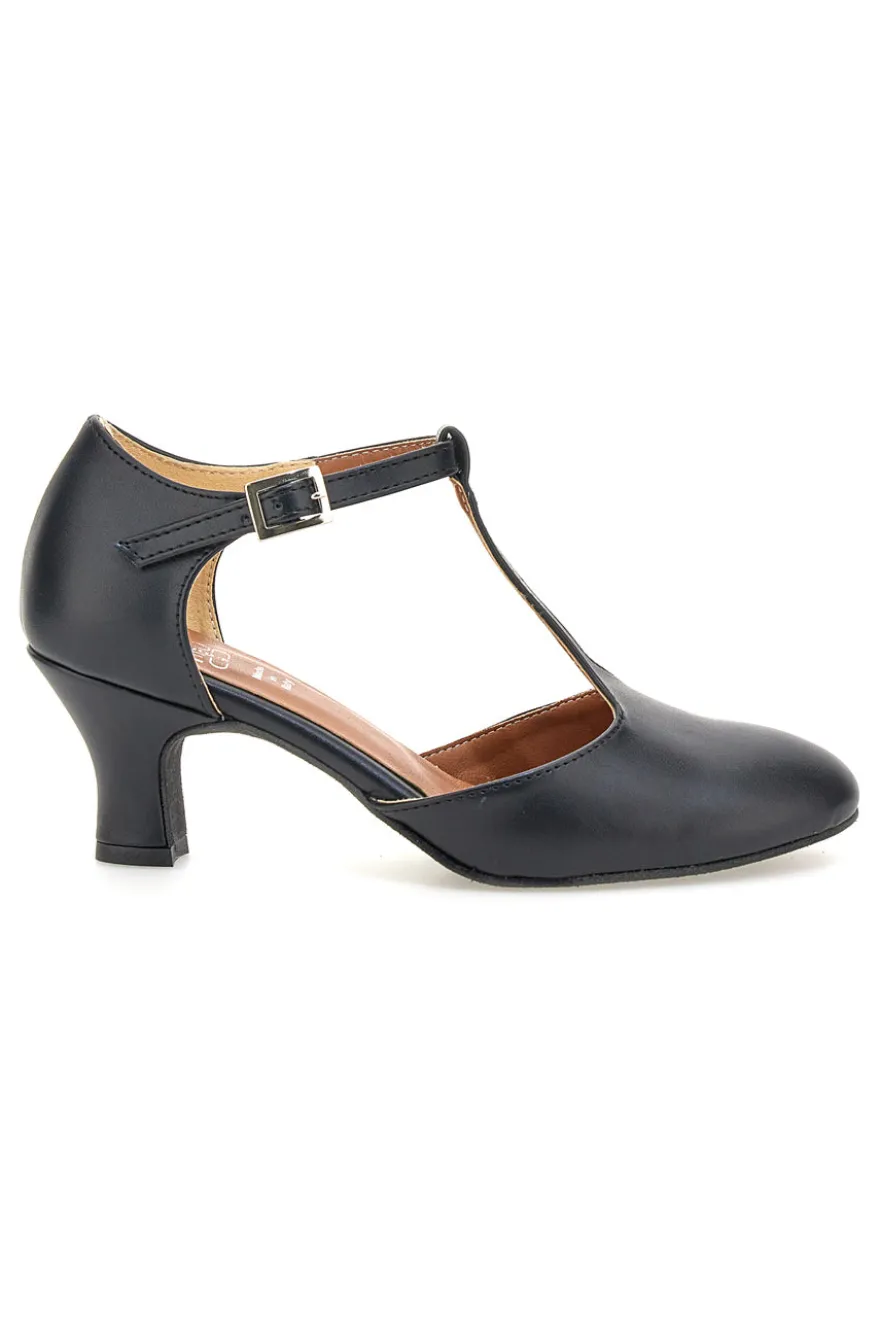 Scarpe da ballo nere con cinturino a T e tacco medio Mon Dieu Musique 212