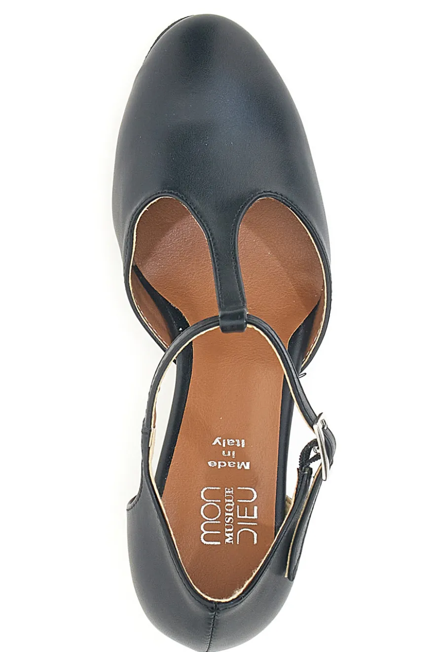 Scarpe da ballo nere con cinturino a T e tacco medio Mon Dieu Musique 212