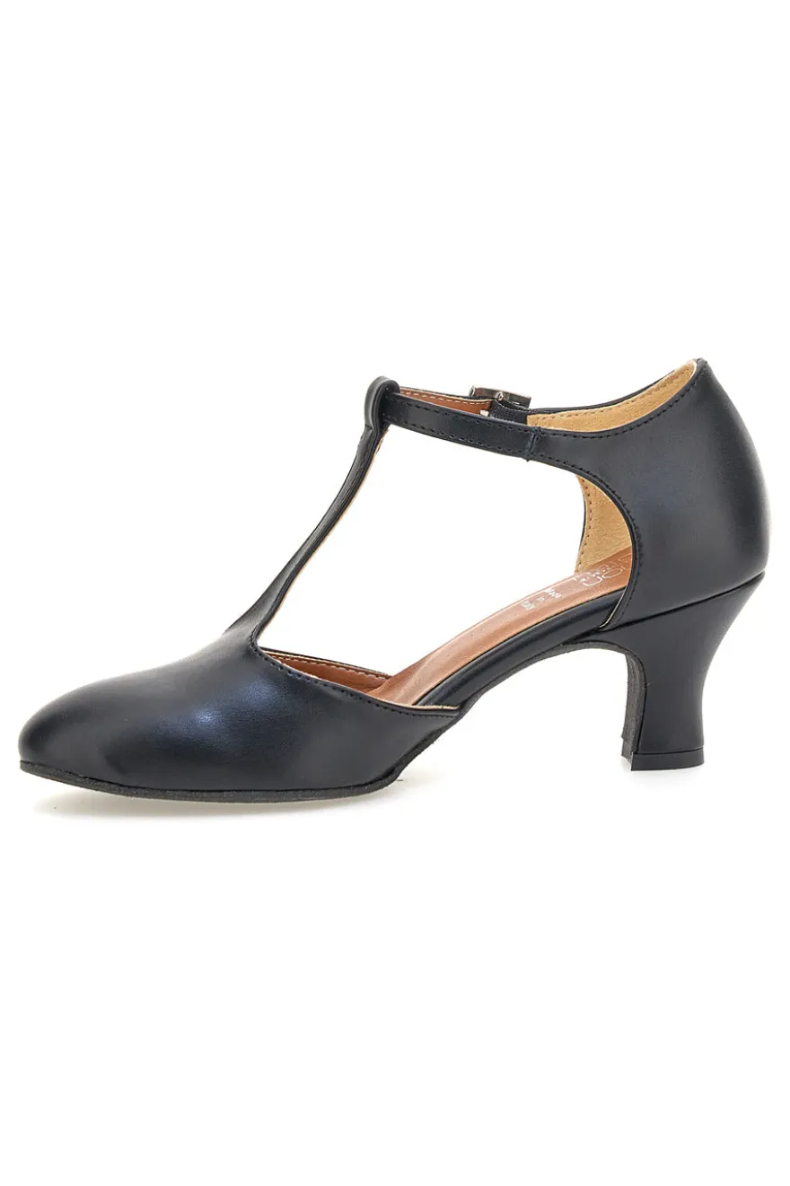 Scarpe da ballo nere con cinturino a T e tacco medio Mon Dieu Musique 212
