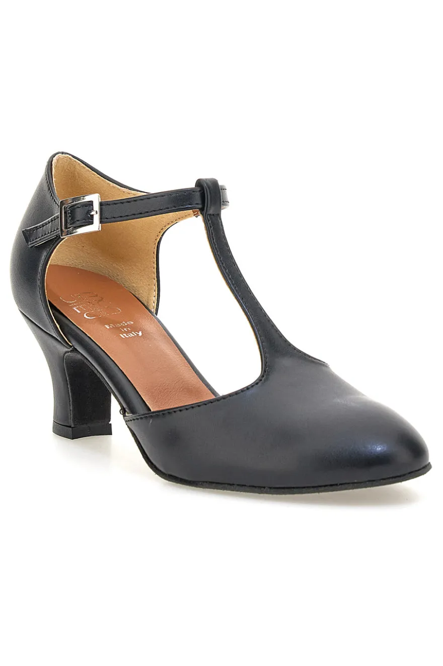 Scarpe da ballo nere con cinturino a T e tacco medio Mon Dieu Musique 212