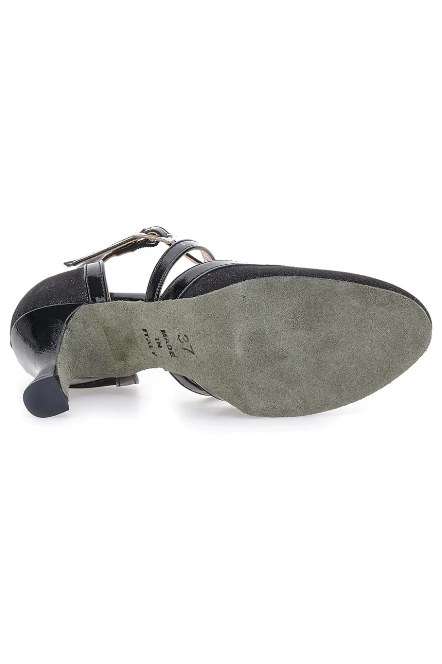 Scarpe da ballo nere con cinturini incrociati e suola in vera pelle The First Dance 6331