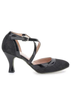 Scarpe da ballo nere con cinturini incrociati e suola in vera pelle The First Dance 6331