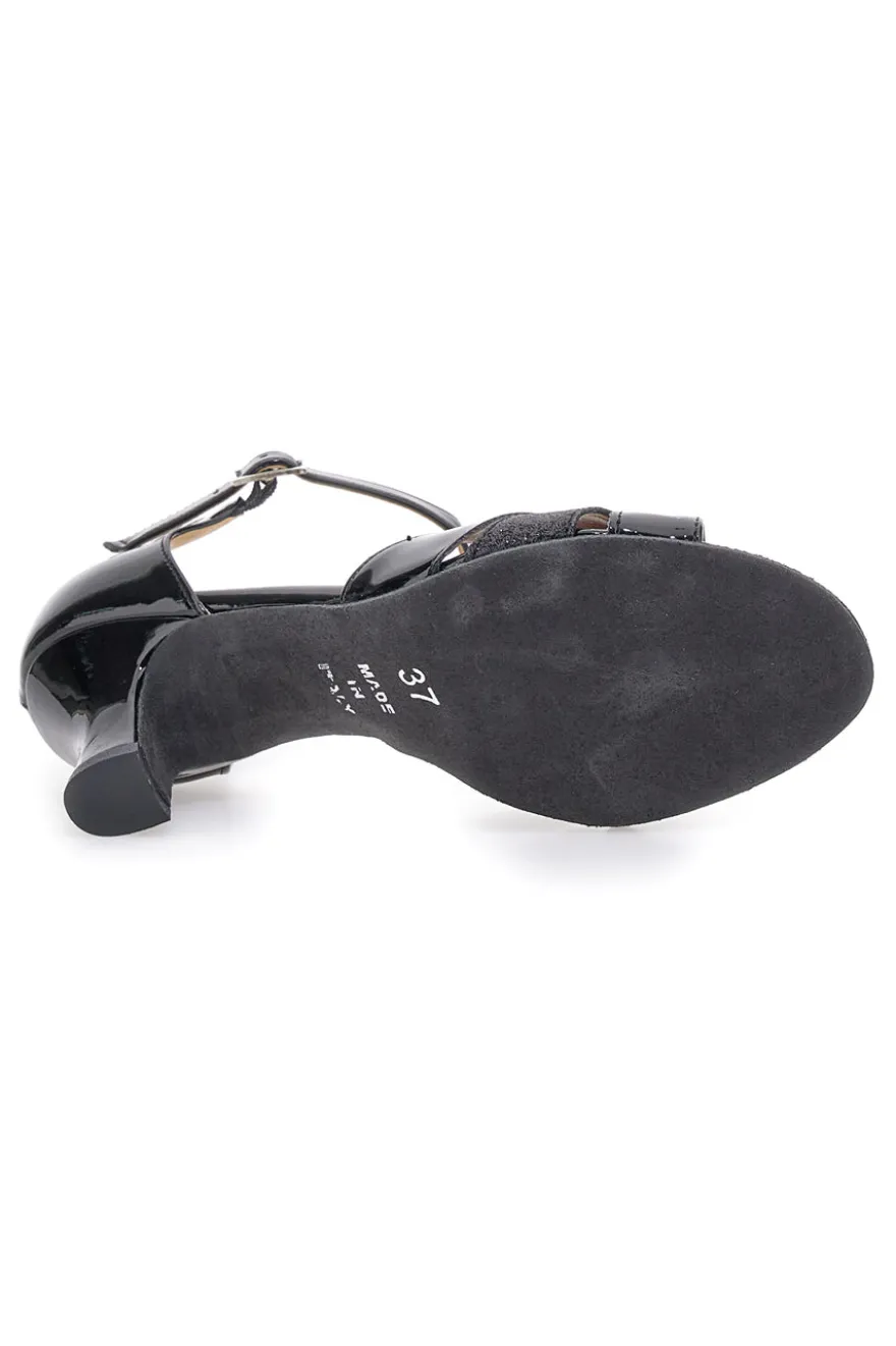 Scarpe da ballo nere intrecciate con cinturino e suola in pelle Mon dieu 113