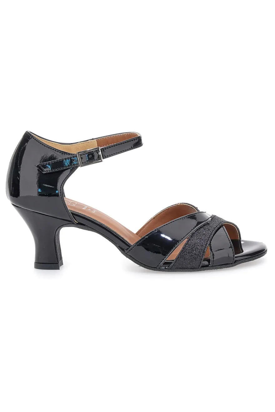 Scarpe da ballo nere intrecciate con cinturino e suola in pelle Mon dieu 113