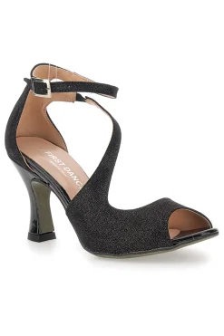 Scarpe da ballo nere open toe con cinturino alla caviglia The First Dance 6514