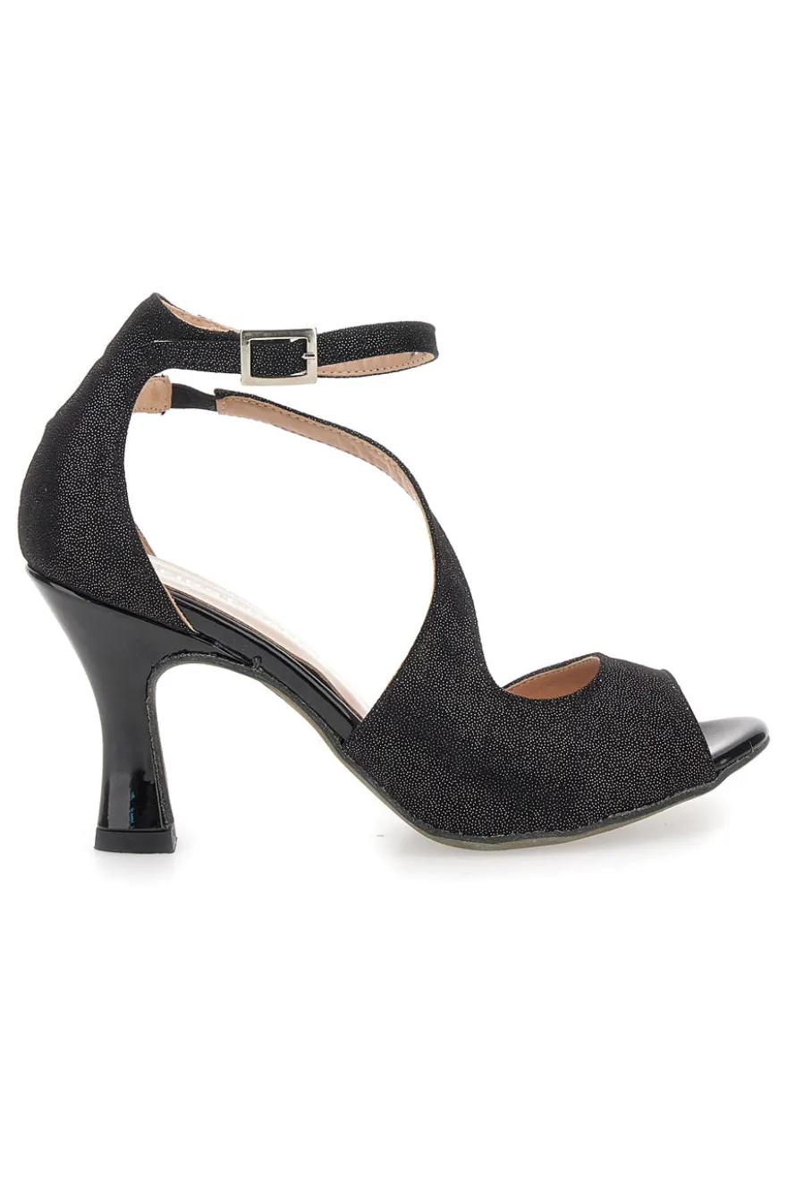 Scarpe da ballo nere open toe con cinturino alla caviglia The First Dance 6514