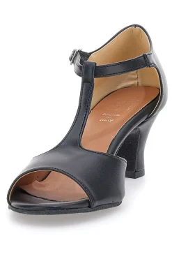 Scarpe da ballo nere open toe con cinturino a T e suola in pelle Mon dieu 117