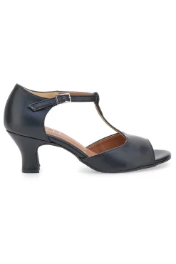 Scarpe da ballo nere open toe con cinturino a T e suola in pelle Mon dieu 117