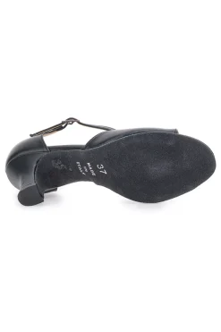 Scarpe da ballo nere open toe con cinturino a T e suola in pelle Mon dieu 117