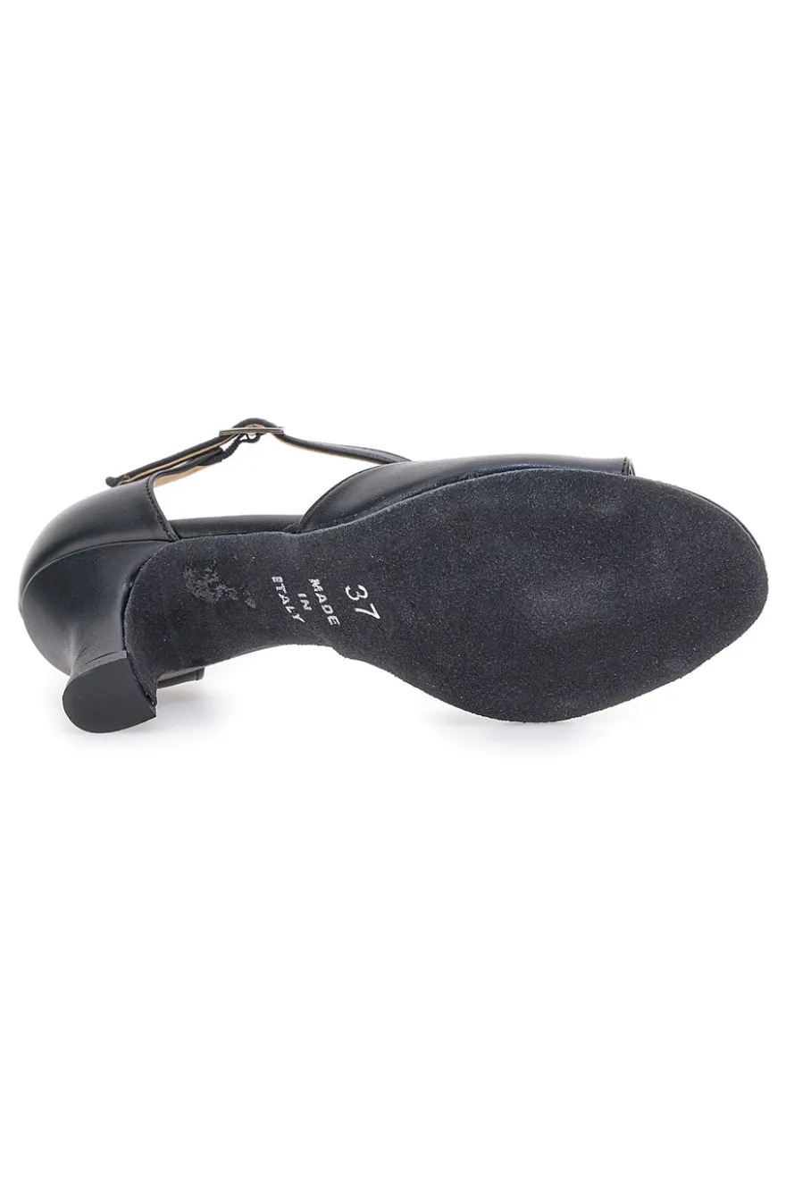 Scarpe da ballo nere open toe con cinturino a T e suola in pelle Mon dieu 117