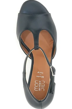 Scarpe da ballo nere open toe con cinturino a T e suola in pelle Mon dieu 117