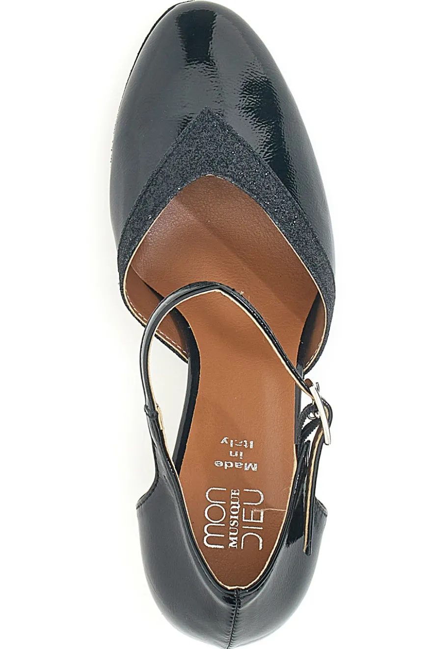 Scarpe da ballo nere vernice con cinturino e suola in pelle Mon Dieu Musique 211