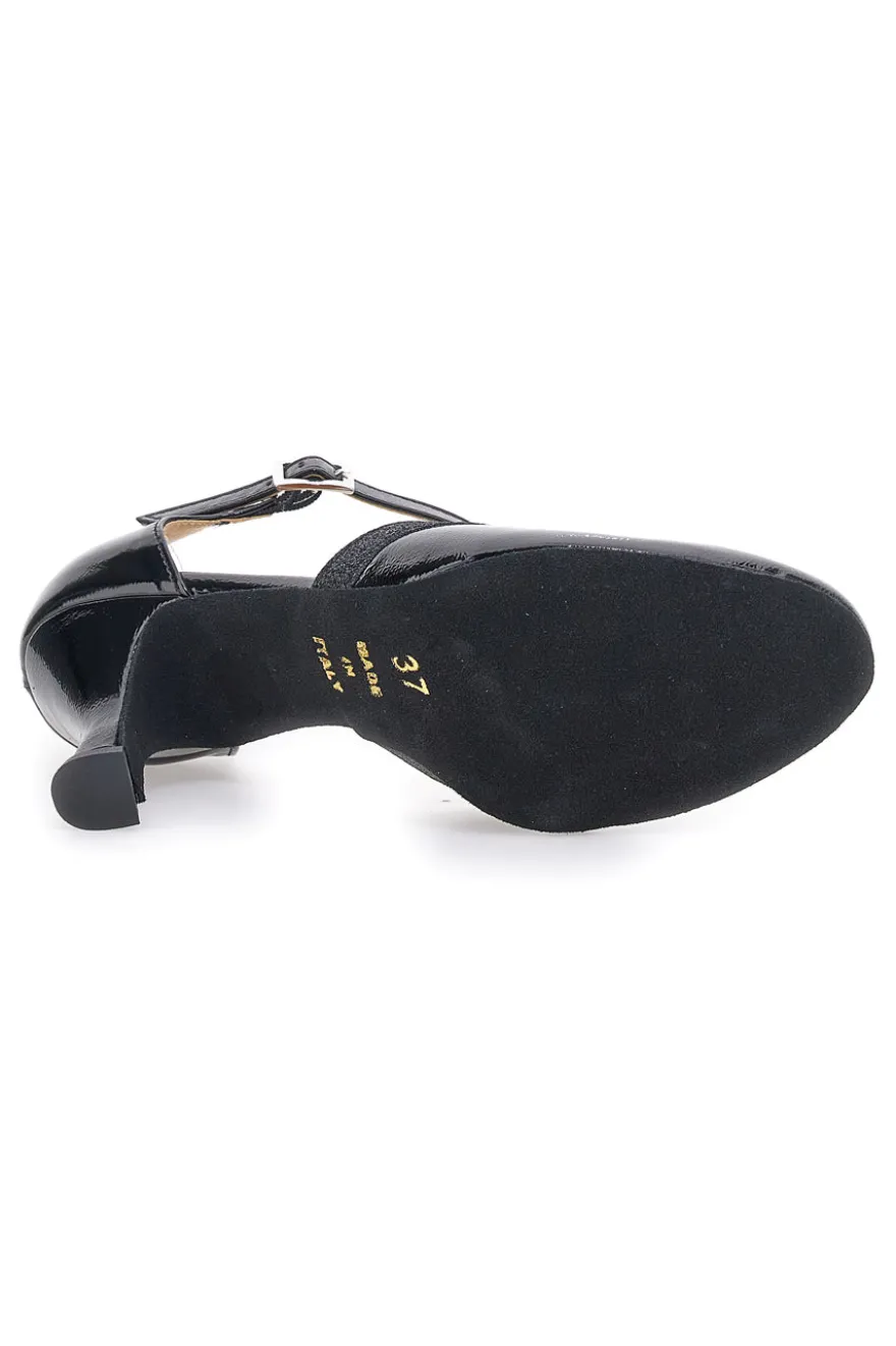 Scarpe da ballo nere vernice con cinturino e suola in pelle Mon Dieu Musique 211