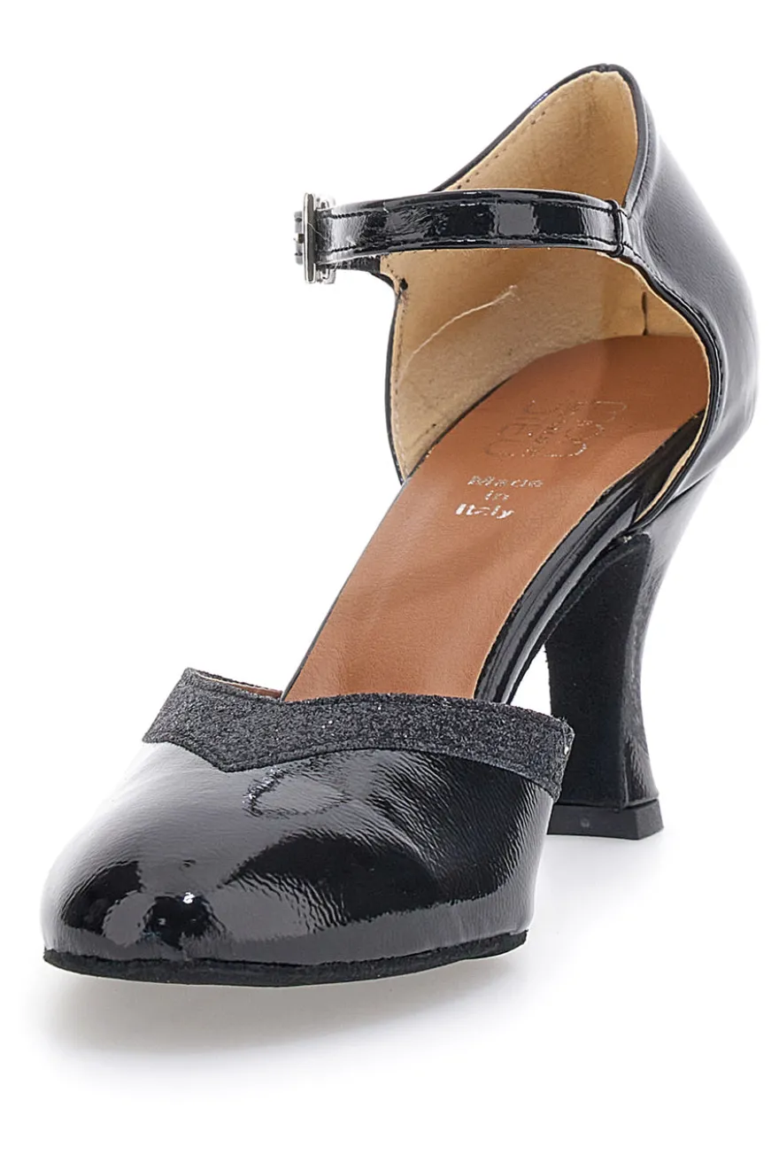 Scarpe da ballo nere vernice con cinturino e suola in pelle Mon Dieu Musique 211
