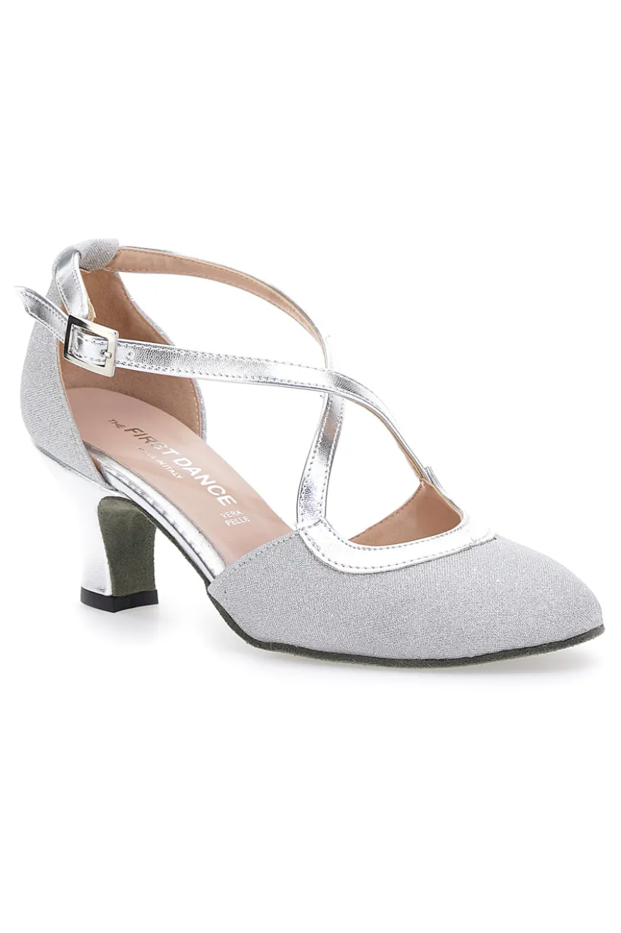Scarpe da Ballo Platino Con Tacco Basso e Cinturino Incrociato The First Dance 4555
