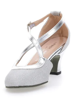 Scarpe da Ballo Platino Con Tacco Basso e Cinturino Incrociato The First Dance 4555