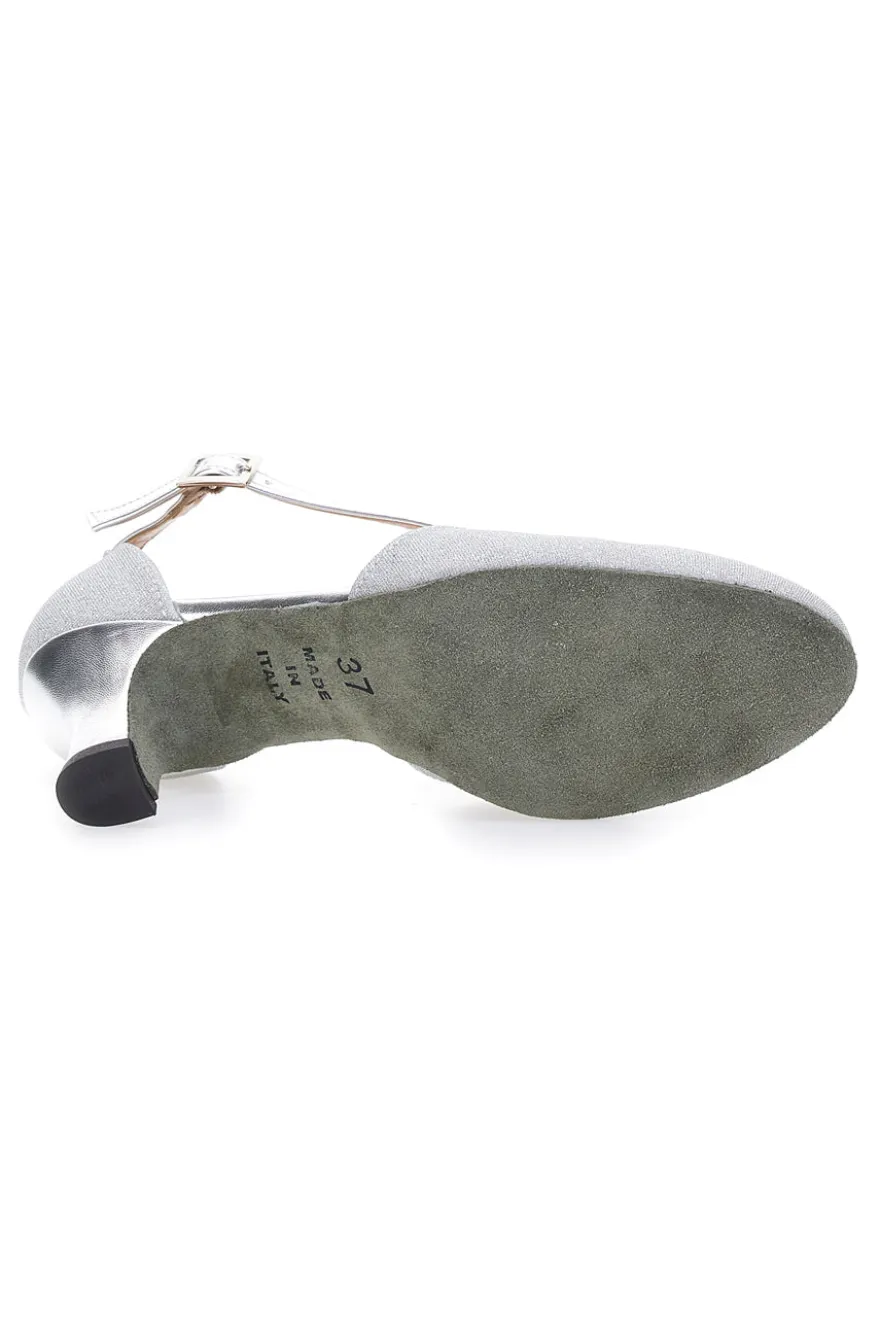 Scarpe da Ballo Platino Con Tacco Basso e Cinturino Incrociato The First Dance 4555