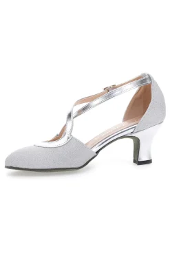 Scarpe da Ballo Platino Con Tacco Basso e Cinturino Incrociato The First Dance 4555