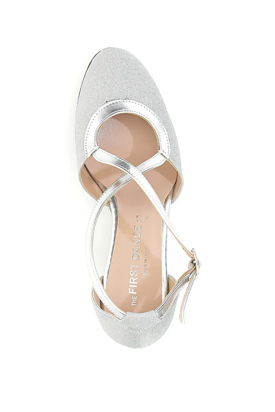 Scarpe da Ballo Platino Con Tacco Basso e Cinturino Incrociato The First Dance 4555