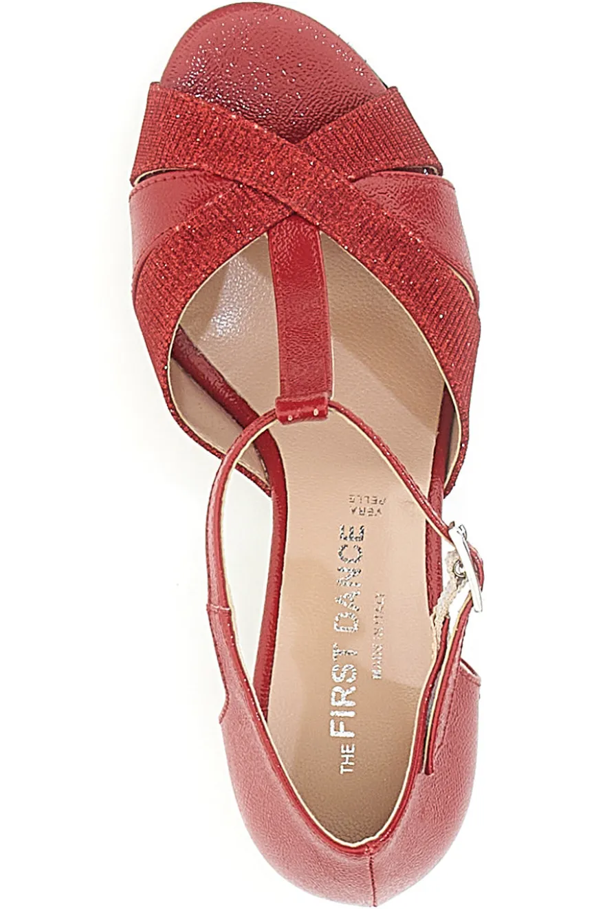 Scarpe da Ballo Rosse Open Toe Con Glitter THE FIRST DANCE 5202