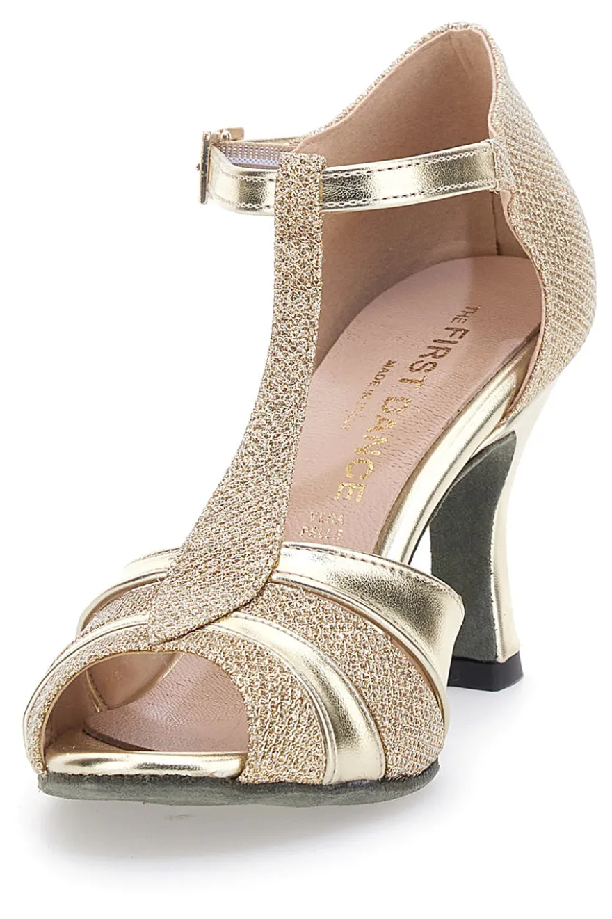 Scarpe da Ballo T-Bar Oro con Punta Aperta e Dettagli Scintillanti THE FIRST DANCE 5622