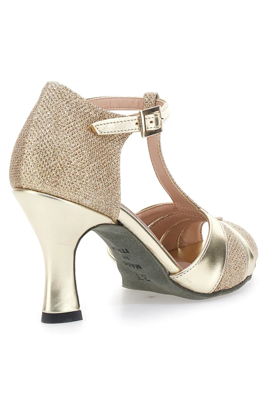 Scarpe da Ballo T-Bar Oro con Punta Aperta e Dettagli Scintillanti THE FIRST DANCE 5622