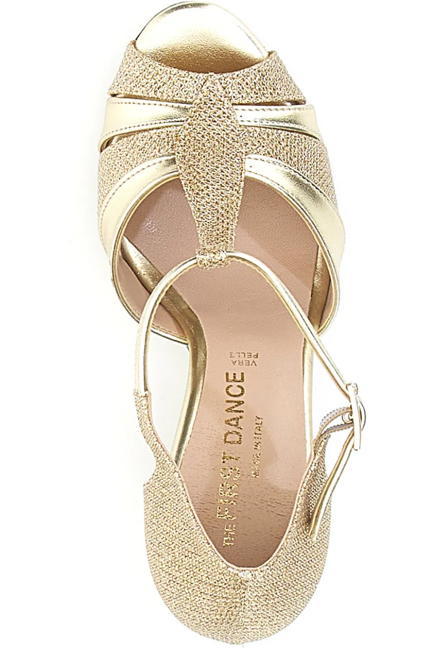 Scarpe da Ballo T-Bar Oro con Punta Aperta e Dettagli Scintillanti THE FIRST DANCE 5622