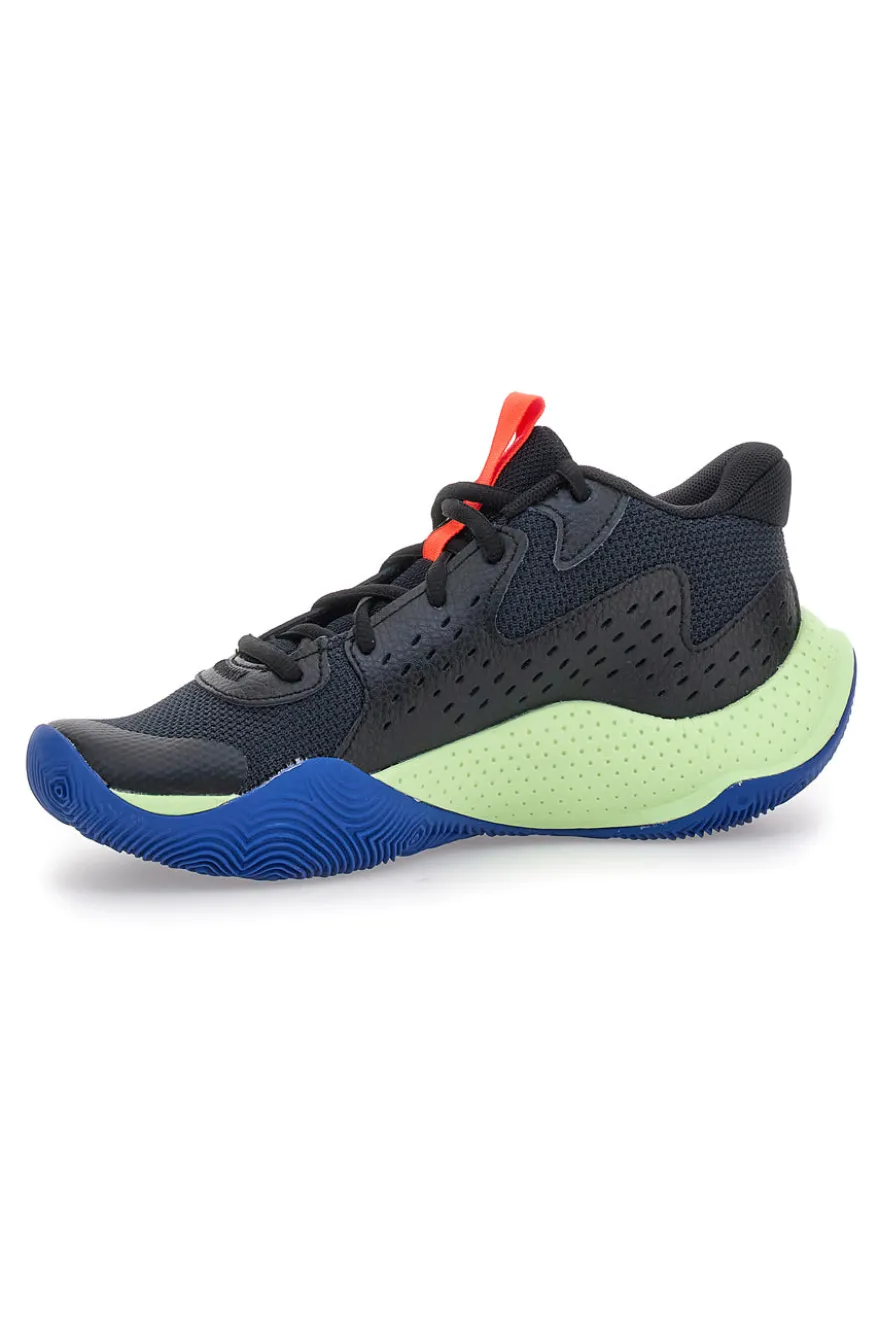 Scarpe da basket nere con dettagli lime e suola blu Under Armour GS Jet '23