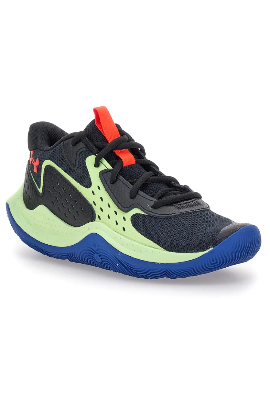Scarpe da basket nere con dettagli lime e suola blu Under Armour GS Jet '23