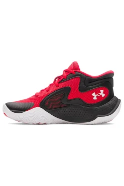 Scarpe da basket rosse e nere con suola bianca Under Armour GS Jet '25