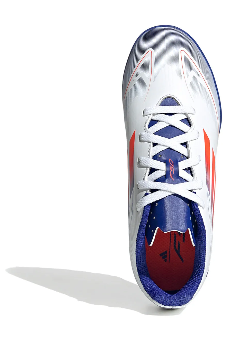 Scarpe da calcetto bianche e blu per terreni sintetici Adidas F50 Club TF J