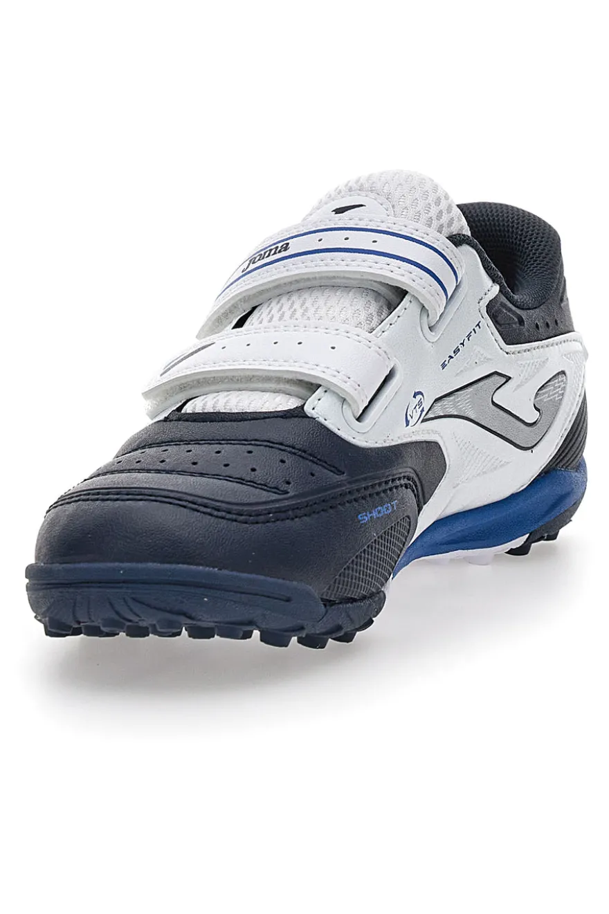 Scarpe da calcetto blu e bianche con doppio strappo Joma Cancha JR 2503