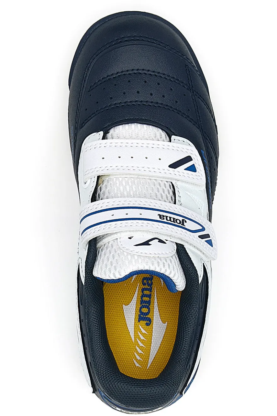 Scarpe da calcetto blu e bianche con doppio strappo Joma Cancha JR 2503