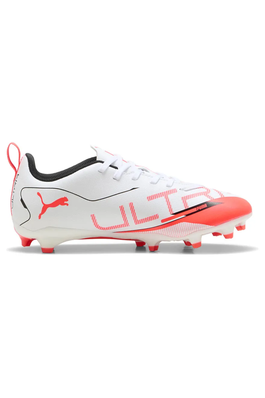 Scarpe da Calcio Bianche e Rosse per Terreni Naturali e Sintetici Puma ULTRA 5 PLAY FG/AG Jr