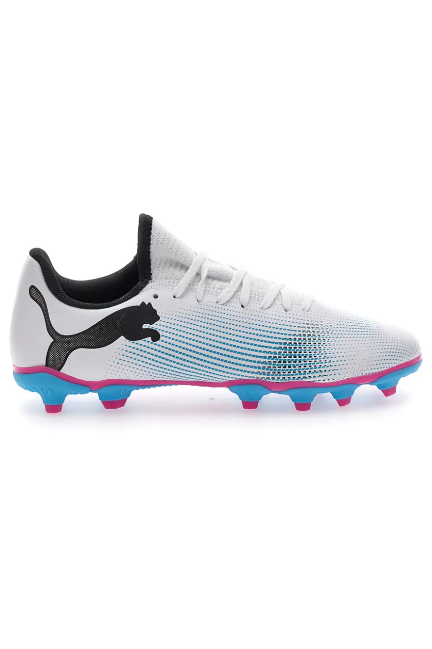 scarpe da Calcio Bianche con Tacchetti Azzurri Puma Future 7 Play FG/AG JR