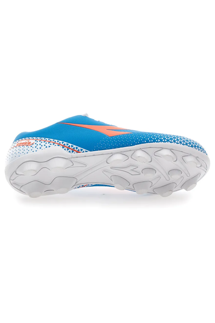Scarpe da Calcio con Tacchetti Fissi Azzurre con Logo Arancione Diadora Pichichi 6 Md Jr