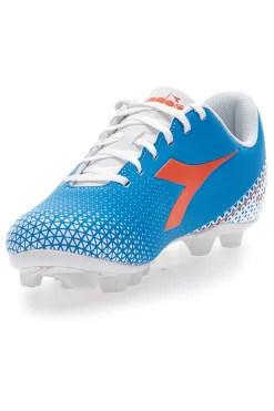 Scarpe da Calcio con Tacchetti Fissi Azzurre con Logo Arancione Diadora Pichichi 6 Md Jr